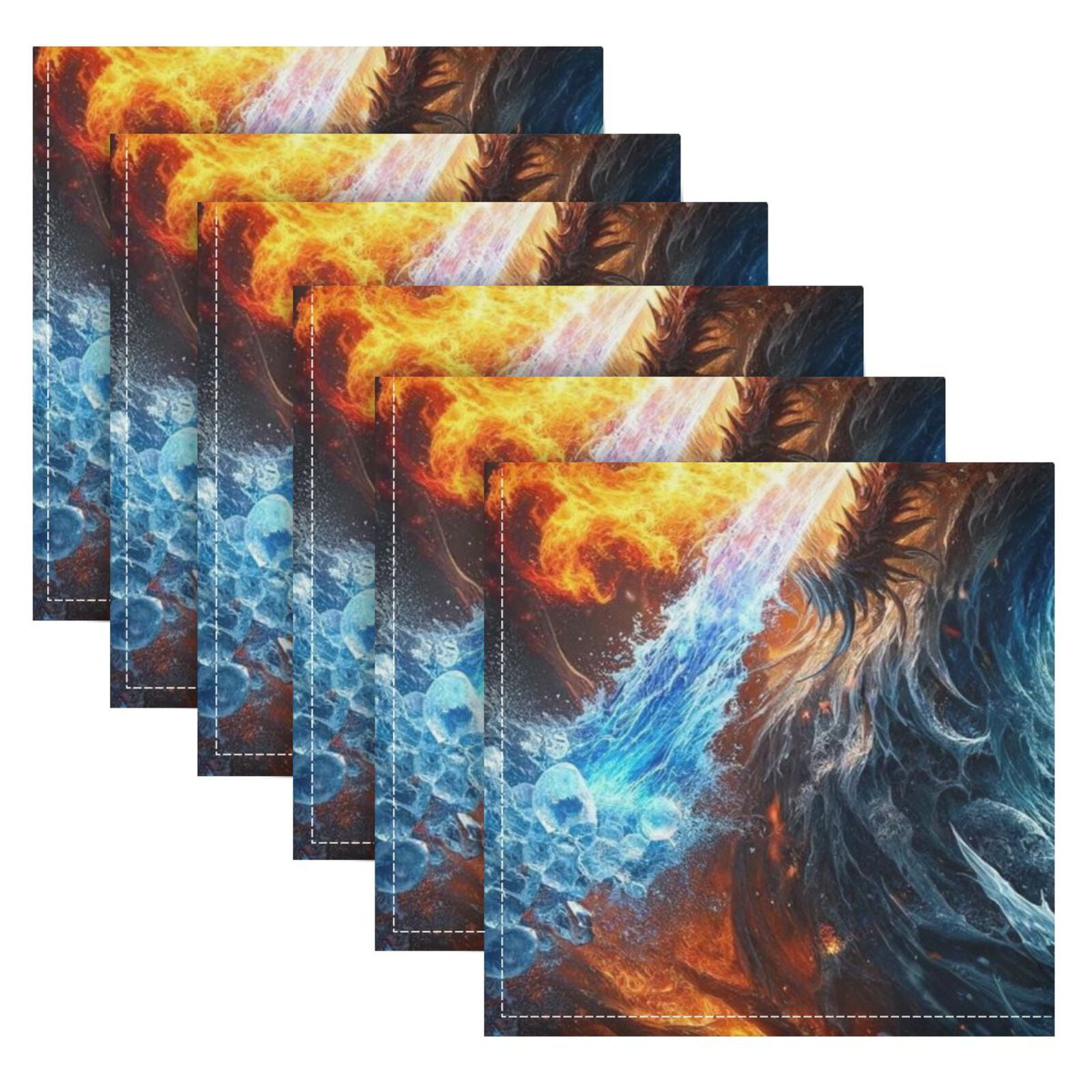 JSTEL Ice & Fire Dragons Cloth Napkins Set of 6, 20x20 Inch Washable and Reusable Napkin for Decoupage Dinner Party Everyday Use