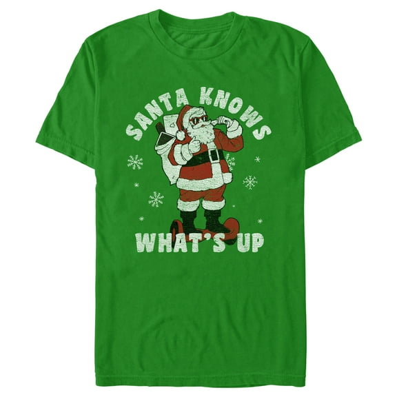 Men's Lost Gods Santa Knows What’s Up  Graphic Tee Kelly Green Medium