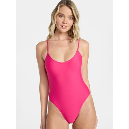 No Boundaries Essentials Scoop Neck One-Piece Swimsuit, Women’s XXS-XXL