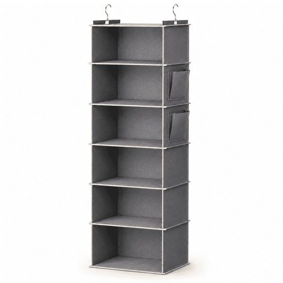 Brotasdro 6-Shelf Hanging Closet Organizer with Bamboo Inserts & Side Pockets, Gray