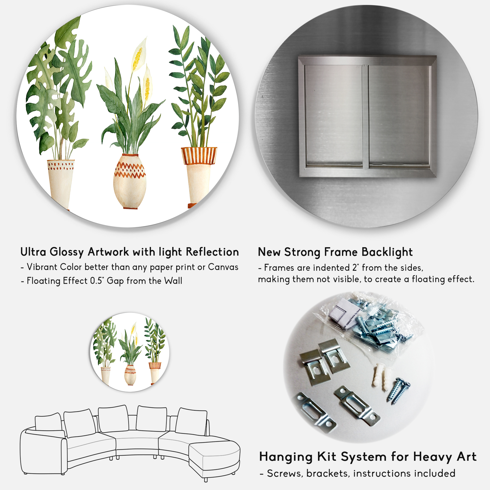Designart 'Houseplant Peace Lily In Terra Cotta and Monstera' Farmhouse Circle Metal Wall Art 29x29 - Disc of 29