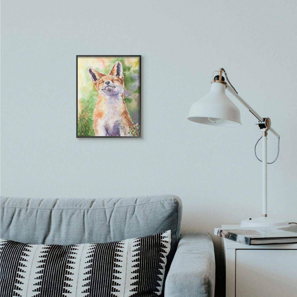 Stupell Industries Fox Animal Orange Green Watercolor Painting Framed Giclee Texturized Art by George Dyachenko