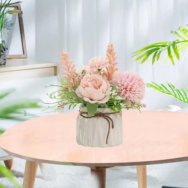Flores artificiales, de simulación con jarrón de cerámica Arreglo floral de tela para decoración Festival Jardín Boda Rosado Baoblaze Flores de Hortensia