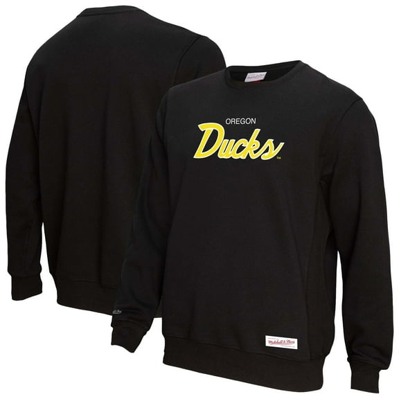 Men's Mitchell & Ness Black Oregon Ducks Elite Script Pullover Sweatshirt