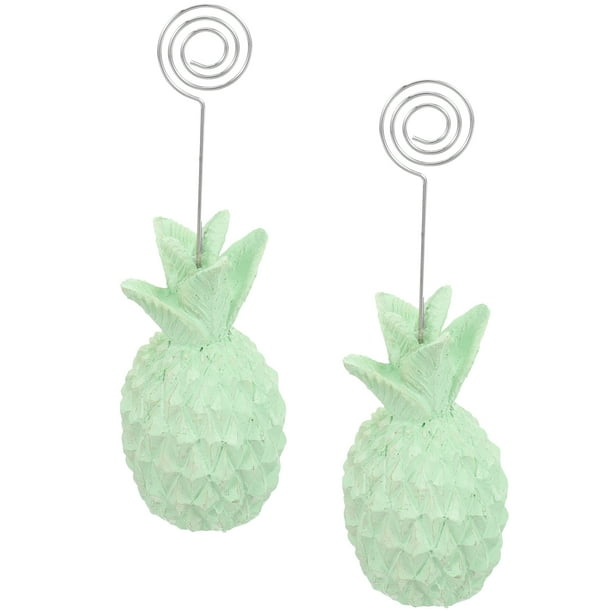 2Pcs Clips de memo de metal Titular de la tarjeta de mensaje en forma de piña Portatarjetas de mesa (verde claro)