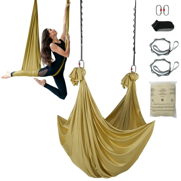 VEVOR Aerial Yoga Hammock & Swing,4.4 Yards, Aerial Yoga Starter Kit with 100gsm Nylon Fabric, Full Rigging Hardware & Easy Set-up Guide, Antigravity Flying for All Levels Fitness Bodybuilding,Gold