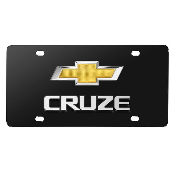 Chevrolet Cruze Gold Bowtie 3D Dual Logo Black Stainless Steel License Plate