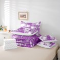 thumbnail image 5 of Feelyou Modern Watercolor Print Bedding Comforter Set 7pcs, Orchid Artwork Stripes Queen Bedding Sets, Chic Graffiti Print Reversible Queen Sheet Sets, Breathable Home Decor, 5 of 7