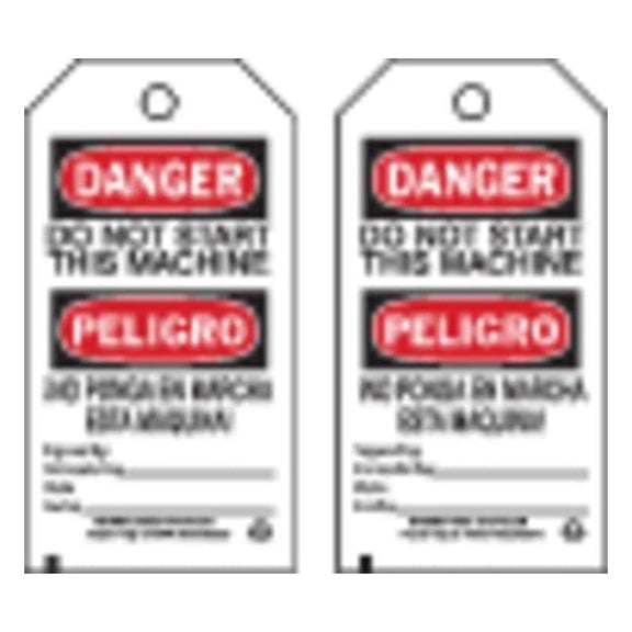 Brady Dangr Bilngual Tag,5 3/4in H,3in W,PK100 86635