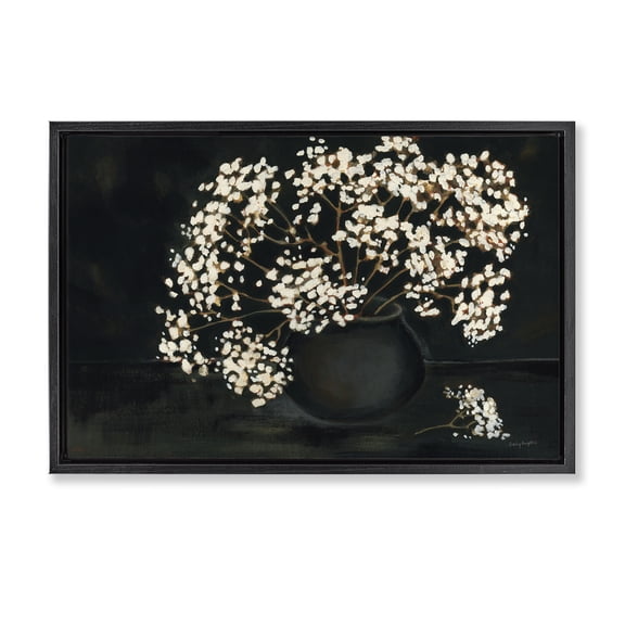 Stupell Industries Transitional Baby's Breath on Black Black Floating Frame Canvas Art, 25 x 17, by Haley Knighten