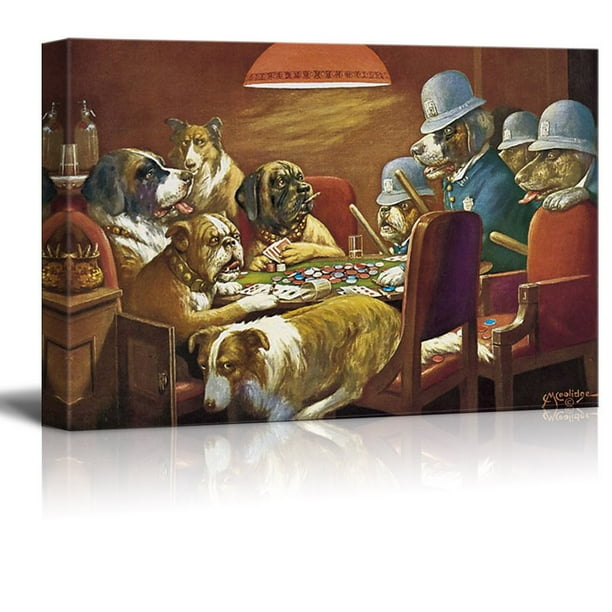 wall26 Canvas Wall Art Dogs Playing Poker Series Pinched with Four