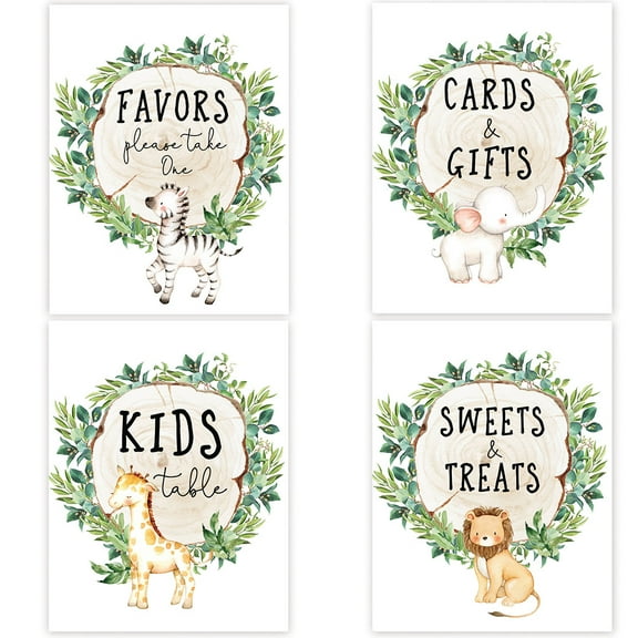 Koyal Wholesale Woodland Safari Animals Birthday Party Sign Bundle Set, For Kids Party Decor, 8.5 x 11", 4-Pk, Unframed