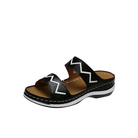 

Audeban Women s Comfort Wedge Slip on Sandals Casual Summer Open Toe Low Heel Slipper Mules Flat Shoes Size 5-10