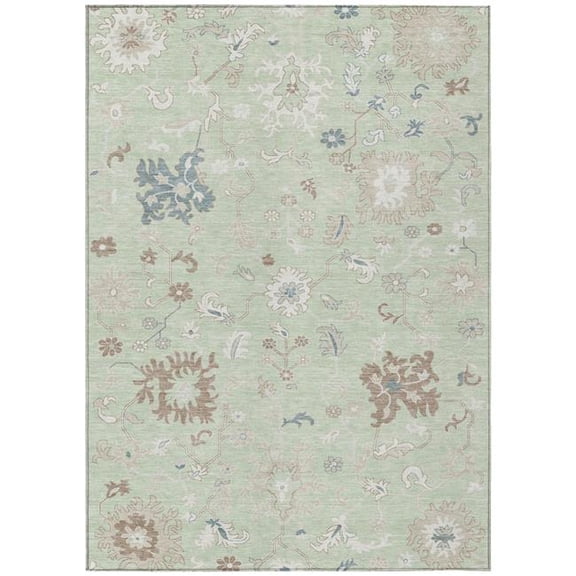 HomeRoots 622927 10 x 14 ft. Artichoke Green, Ivory & Brown Floral Washable Transitional Indoor & Outdoor Rectangle Area Rug
