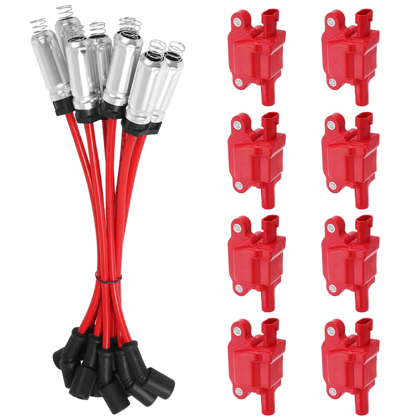 8Pcs Ignition Coil + Spark Plug Wire For GMC Chevy Silverado 1500 5.3L 6.2L UF413