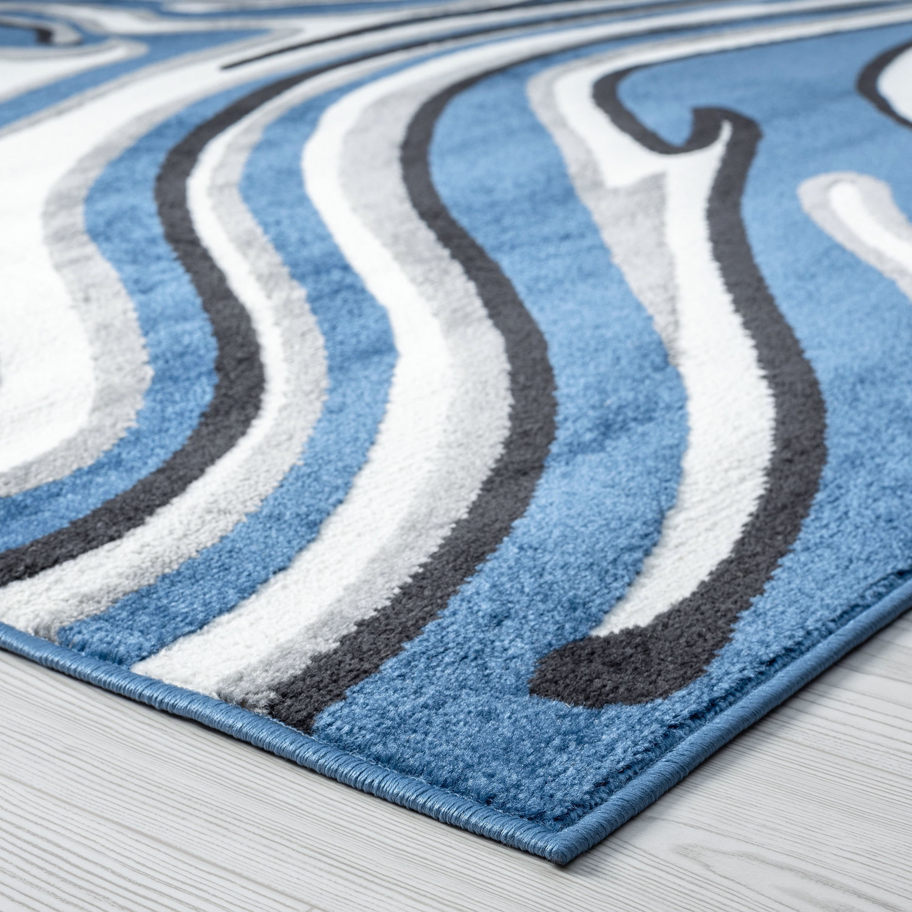 Contemporary 2x3 Area Rug (2' x 3') Abstract Blue, Charcoal Indoor Scatter Easy to Clean
