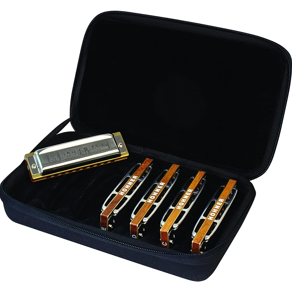 Hohner MS Series Blues Harp Bundle of 5 Harmonicas with C-7 Case