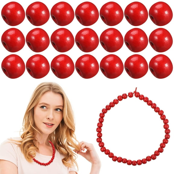 OUNONA Wood Craft Beads with Large Hole for DIY Jewelry Making and Decorative Use Bright Red Color 12mm