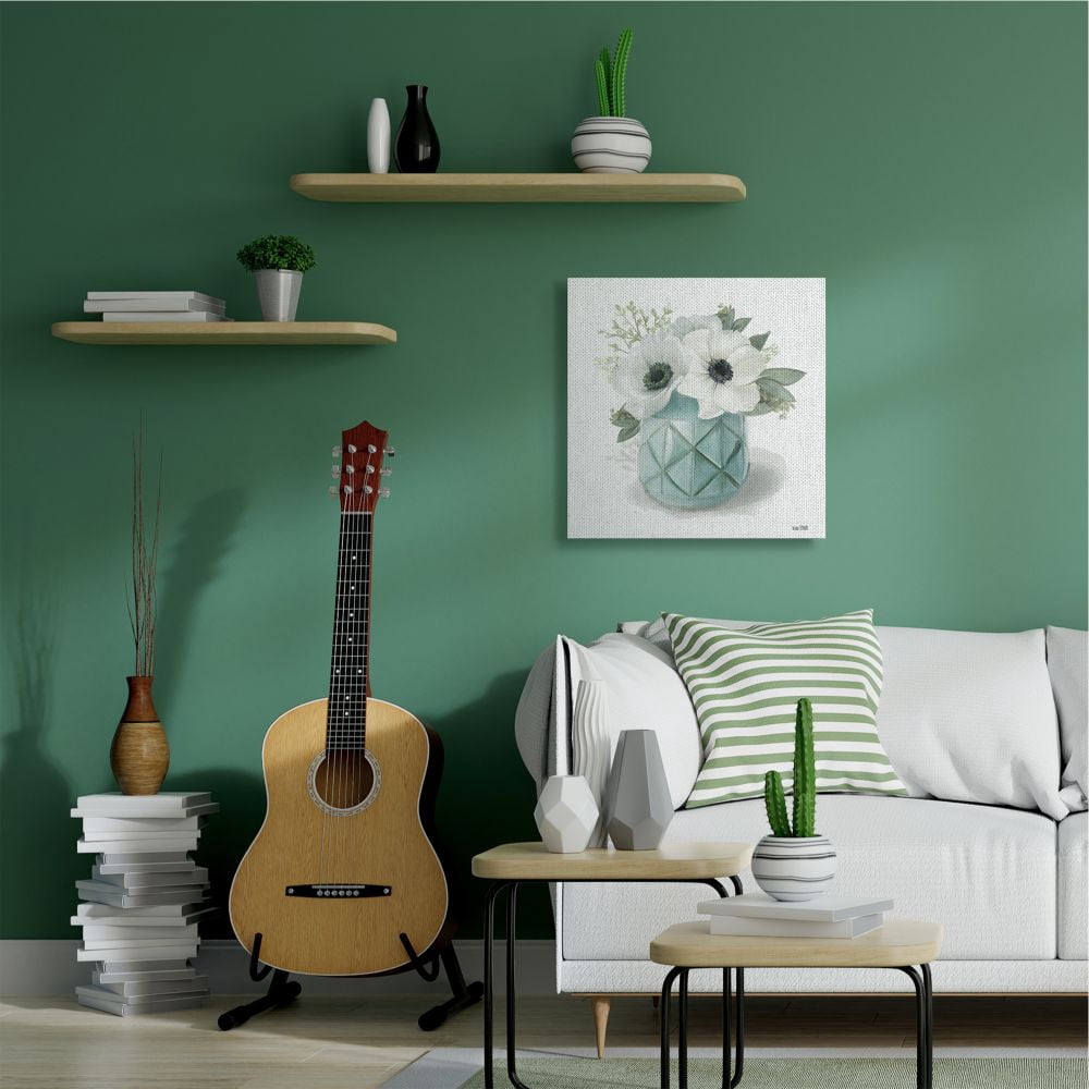 Stupell Industries Soft White Flowers in Turquoise Planter Country Floral Canvas Wall Art Design by House Fenway