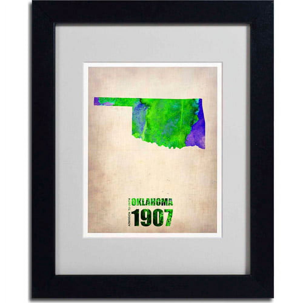Trademark Fine Art "Oklahoma Watercolor Map" Matted Framed Art by Naxart, Black Frame
