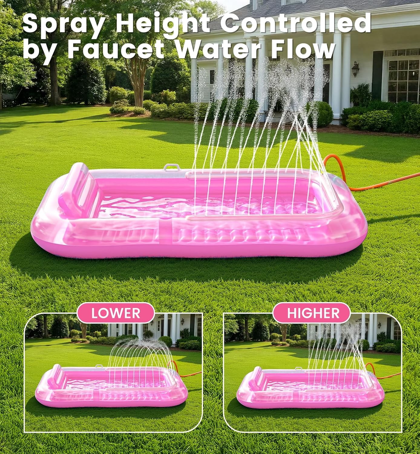 Inflatable Tanning Pool Lounger Float with Sprinkler, 77" x 48" Pool Floats Adult with Pillow, 6 in 1 Suntan Tub Raft Floatie with Drink Holder Sunbathing Water Lounge L