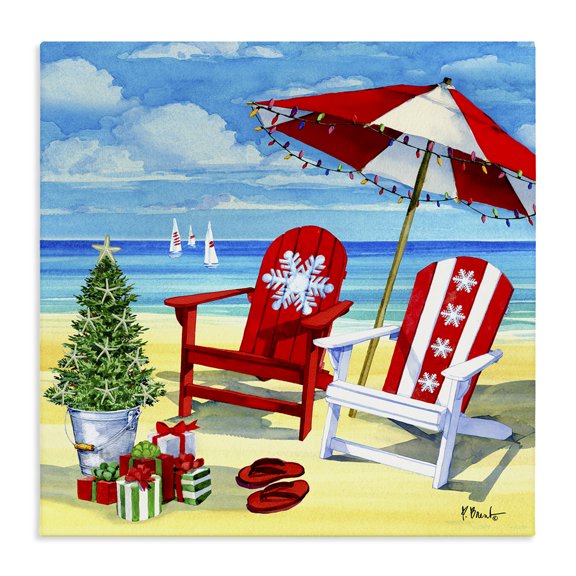 Stupell Industries Tropical Coastal Christmas Scene Canvas Art, 24 x 24, by Paul Brent