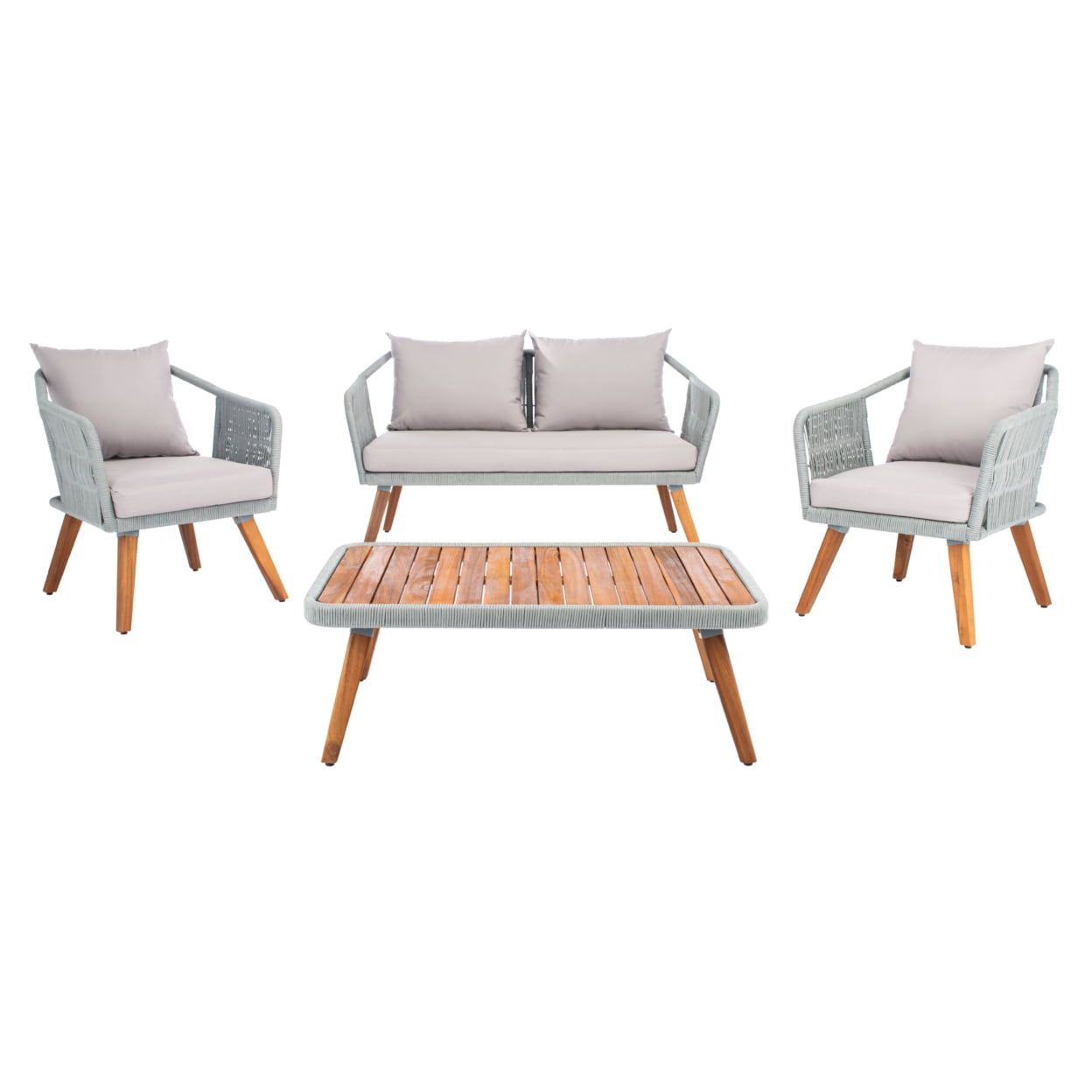 SAFAVIEH Raldin Rope 4 Pc Living Set 13 in. H Seat, Light Grey/Grey