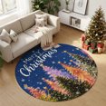 thumbnail image 4 of Merry Christmas Washable Round Area Rug 3 ft, Winter Green Orange Xmas Trees Navy Blue Backdop Soft Non‑Slip Rugs Stain Repellent Indoor Mats for Entryway, Bathroom, Bedside, Hallway Nook, 4 of 9
