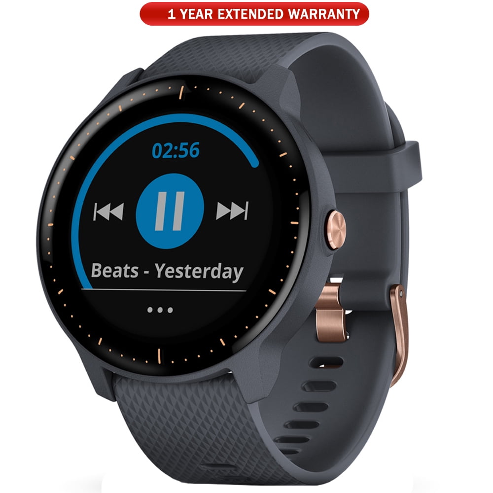 Garmin Vivoactive 3 Music GPS Smartwatch Granite Blue + Rose Gold (010-01985-31) with 1 Year