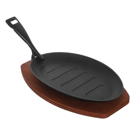 SEWCHICS 1Set Cast Iron Steak Pan with High Heat Resistance Black Kitchen Grill Plate