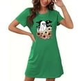 thumbnail image 4 of Sakmal Halloween Sleepwear for Women Cute Green Oversized Cloud-Like Nightshirt Ghost Print Short Crew Neck Short Sleeve Nightgowns S-2XL, 4 of 5