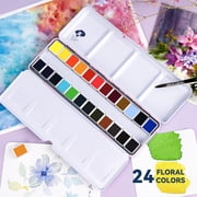 Paul Rubens Solid Watercolor Paint Set, 24 Vivid Floral Colors x 2 ml Artist Grade Watercolor, Bulit-in Palette for Professional Artists, Beginners