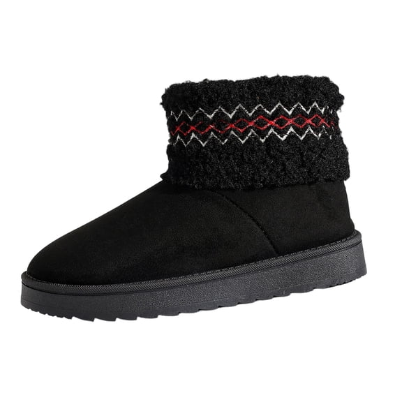 Ynynloco Ankle Boots for Women Cozy Faux Fur Lined Slip-On Non-Slip Short-Calf Snow Boots Round Toe Thick Sole Winter Warm Indoor Outdoor Booties