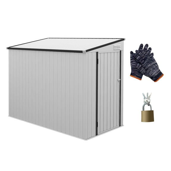4' x 7.7' Metal Outdoor Storage Shed, Lean to Storage Shed, Garden Tool Storage House with Lockable Door and 2 for Backyard, Patio, Lawn, White