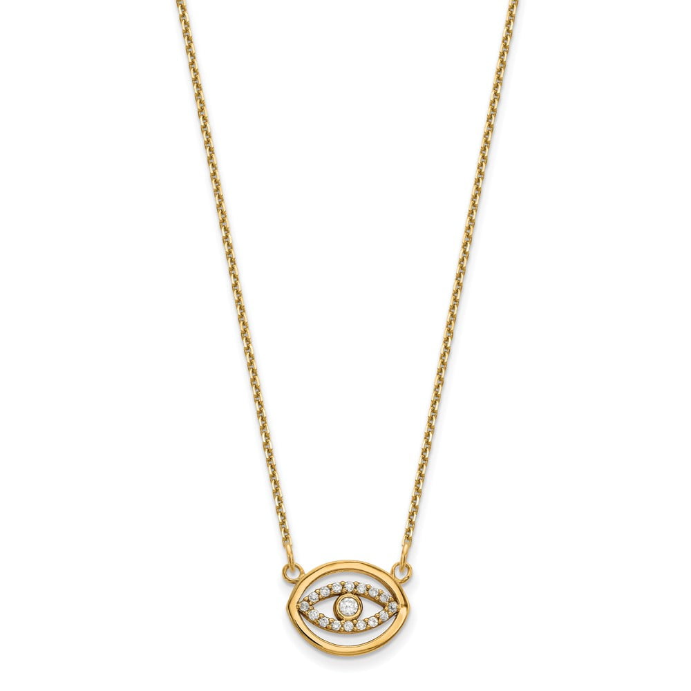 Solid 14k Yellow Gold Small Diamond Gold Halo Evil Eye Protection Pendant  Necklace Charm Chain - with Secure Lobster Lock Clasp 18