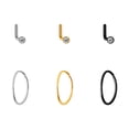 thumbnail image 5 of Tri Tone Stud & Hoop Nose Ring Set, Silvertone/Stainless Steel, 6-Piece, 5 of 7