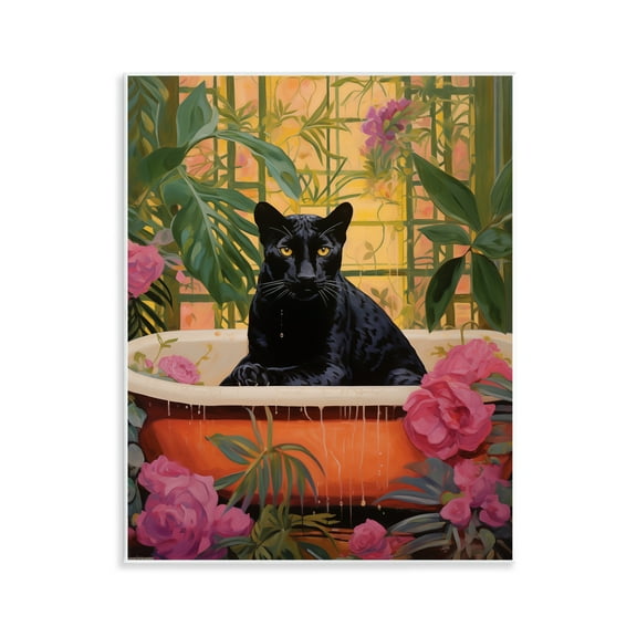 Stupell Industries Lush Tropics Panther Bath Animals Painting Unframed Art Print Wall Art, 11 x 14