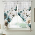 thumbnail image 2 of Teal Tulip Butterfly Swag Valances for Windows, Kitchen Window Curtains Over Sink, Beige Turquoise Floral Grey Wooden Window Treatment Curtains for Living Room/Bedroom Curtains 2 Panel Sets 36"x45", 2 of 8