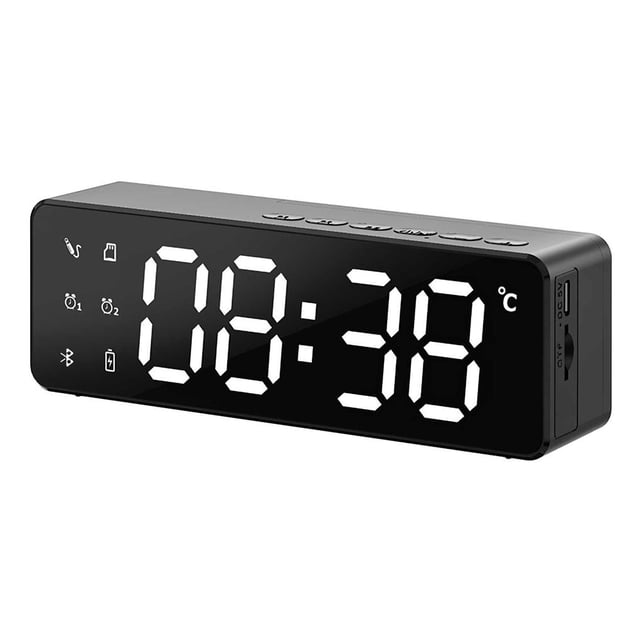 Injueey Reloj despertador Audio Altavoz Bluetooth Pantalla de temperatura Estudiante Espejo creativo Tarjeta pequeña Regalo Reloj inalámbrico con Iluminación y accesorios Injueey HA013477-00