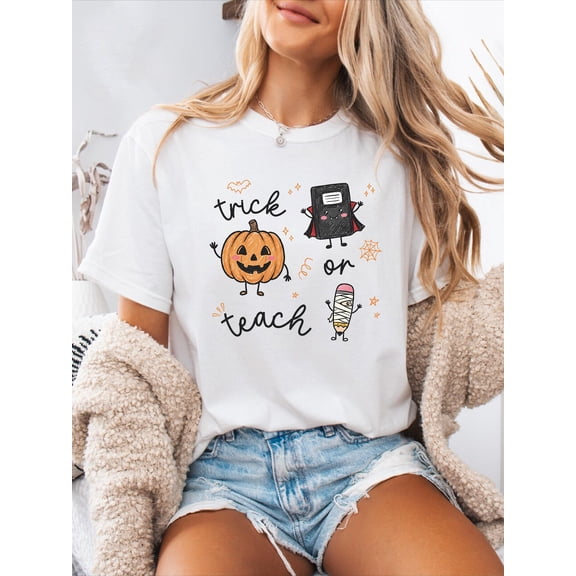 Halloween Teacher Print Spring Summer Casual T-Shirt