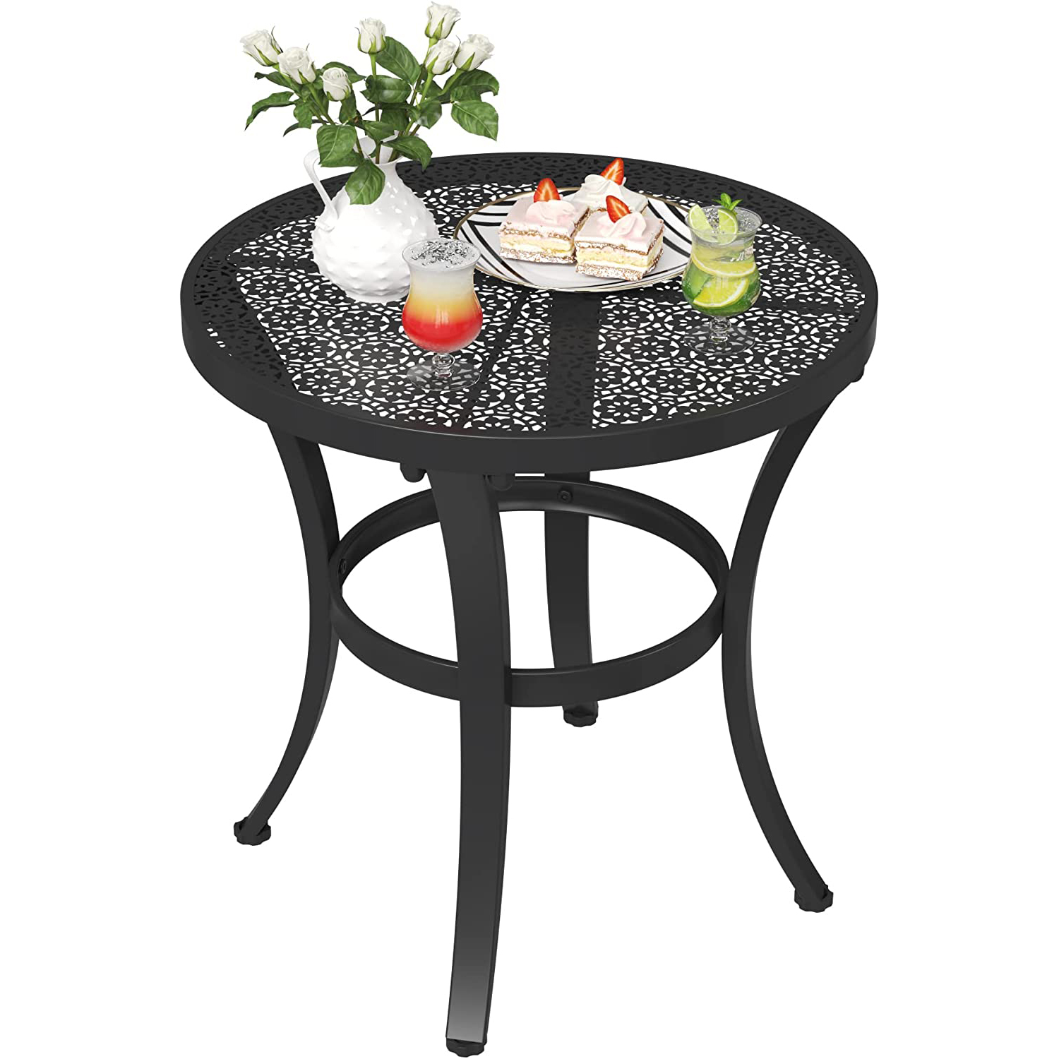 DAWNSPACES Outdoor Side Table, 20 Inch Hollow Patio Round Dining Table