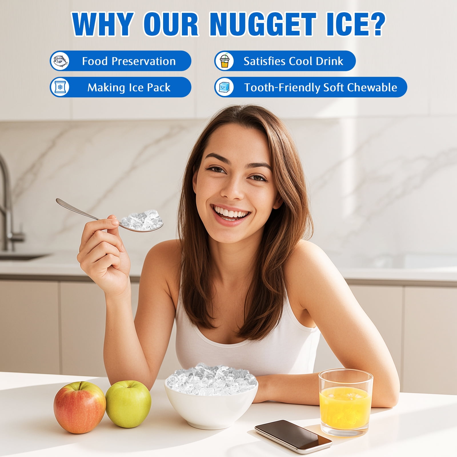 Advwin Nugget Ice Maker Countertop ,41lbs per Day Portable Chewable Ice Machine Ready in 6 Minutes with Self Cleaning