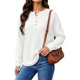 thumbnail image 4 of SPROUTOP Blouses for Women Waffle Knit Long Sleeve Shirts Casual Button Up Henley V Neck Tunic Tops Basic Tees, 4 of 10