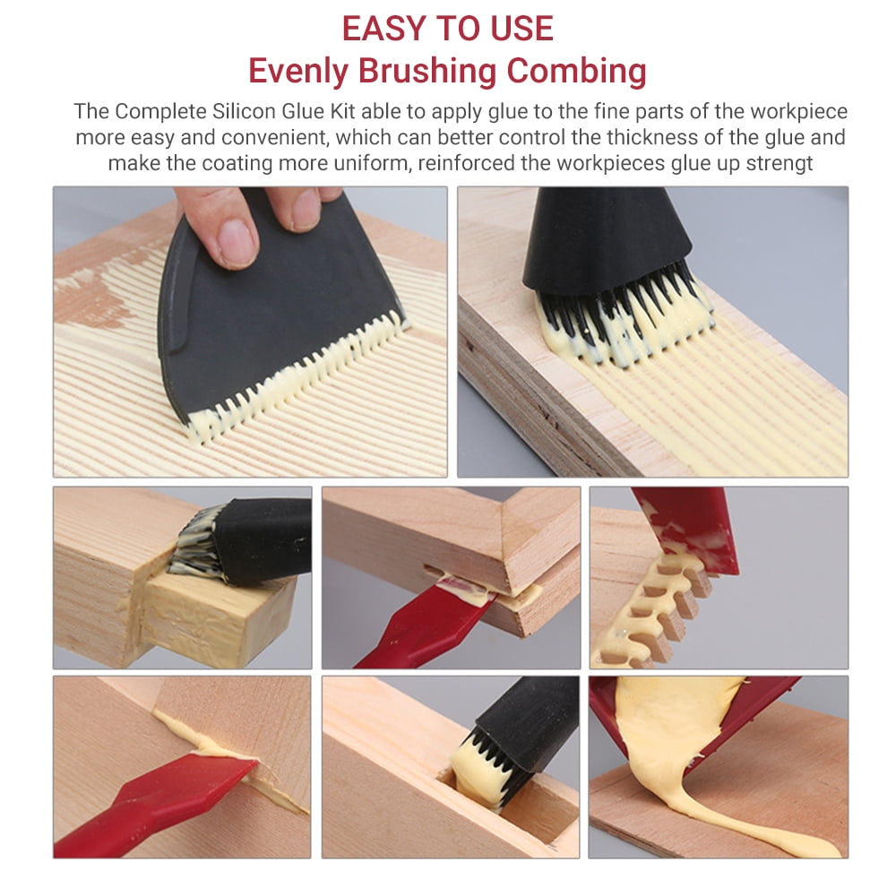 4Pcs Woodworking Glue Brush Tool Kit, Glue Brushes Woodworking Silicone  Glue Kit 2 Brush 1 Comb and 1 Tray Silicone Glue Applicator Set Woodworking