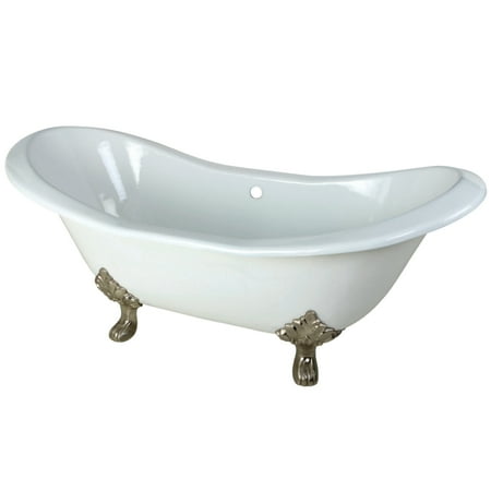 Cast Iron Double Slipper Tub - Aqua Eden 72-Inch Cast Iron Double Slipper Clawfoot Tub with Feet No Faucet Drillings, White/Brushed Nickel