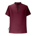 thumbnail image 3 of New summer arrivals YLSDY Men's Solid Cotton Vintage Short Sleeve Lace Up Shirts for Renaissance Pirate Viking Medieval Costume Beach Shirts Wine M, 3 of 5