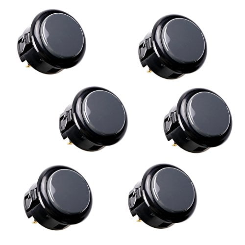 Sanwa 6 Piece Original Japan Obsf30 Push Button 30Mm Buttons For Arcade Joystick Controller &amp; Video Game Console (Black &amp; Gray)