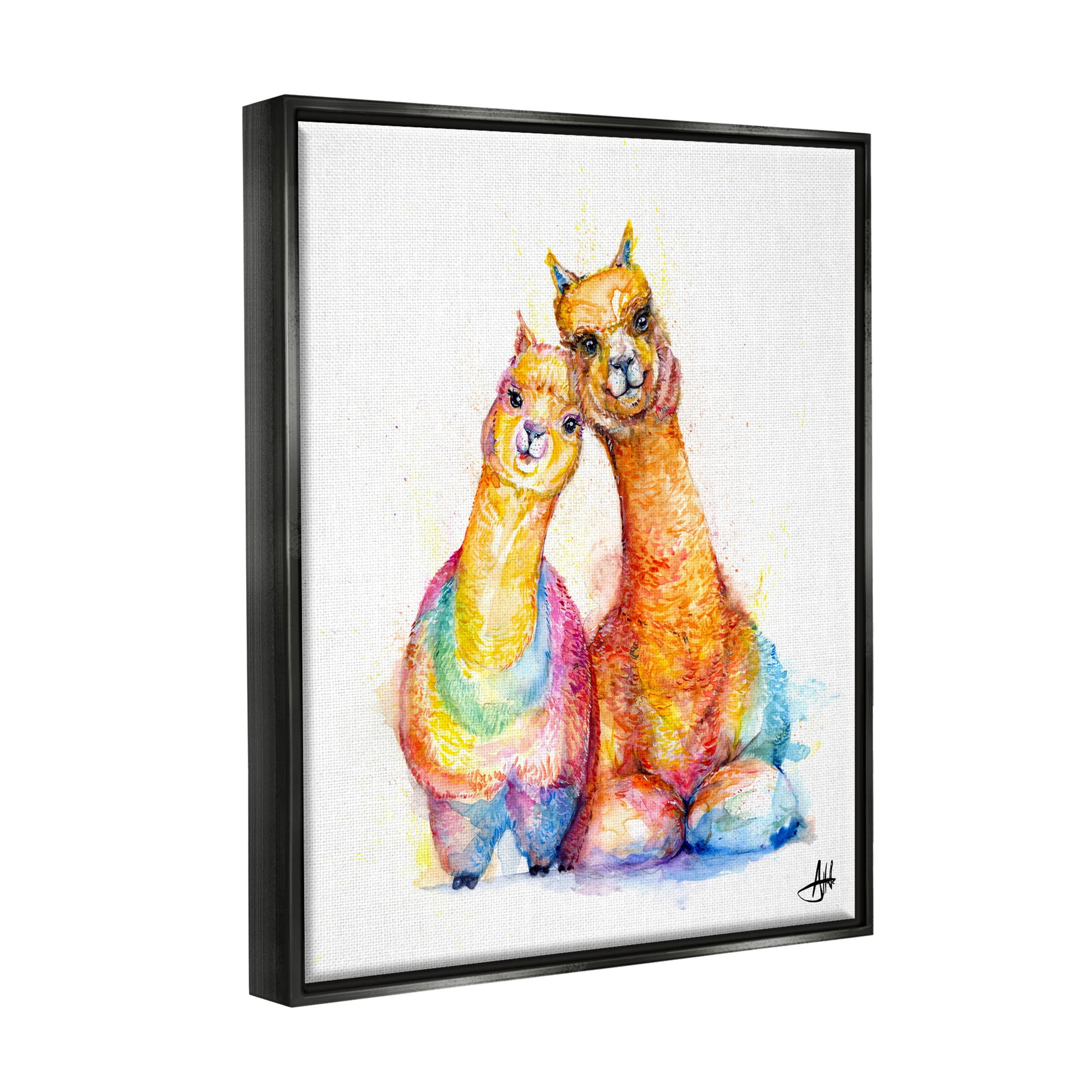 Smiling Alpacas Rainbow Animals Animals & Insects Graphic Art Jet Black Framed Art Print Wall Art