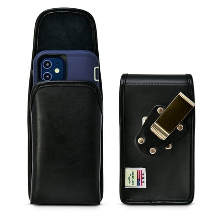 iPhone 12 13 Mini Fits OTTERBOX DEFENDER Vertical Black Leather Belt Clip Case