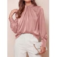 thumbnail image 4 of PRETTYGARDEN Satin Tops for Women Mock Neck Pleated Long Sleeve Shirts | Wrinkle Resistant Silky Blouses,Dressy Casual Fall Clothes,Versatile Business Casual Oufits,Fashion Clothing, 4 of 8